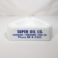 Vintage Super Oil Company Triangular Ceramic Ashtray Front - Click to enlarge