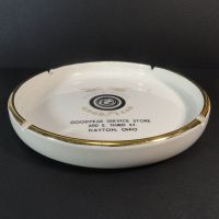 GoodYear Service Store Double Eagle vintage round ceramic ashtray with gold edging: Top Side - Click to enlarge