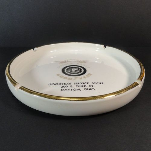 GoodYear Service Store Double Eagle vintage round ceramic ashtray with gold edging: Top Side