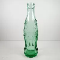 Louisville Kentucky vintage 6 oz empty hobbleskirt aqua tinted glass Christmas Coke no refill bottle: Front - Click to enlarge