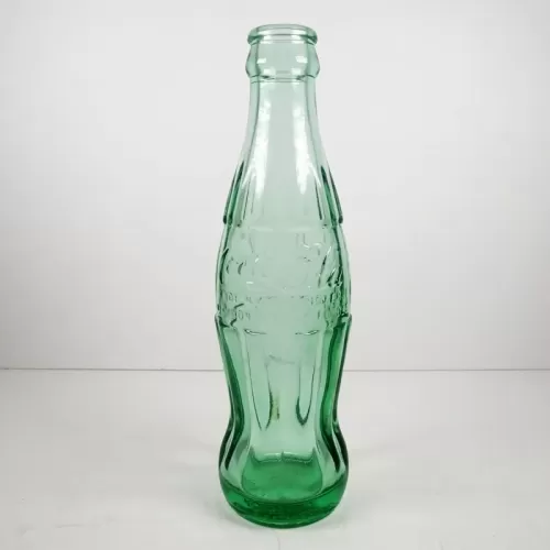Louisville Kentucky vintage 6 oz empty hobbleskirt aqua tinted glass Christmas Coke no refill bottle: Front