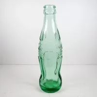 Louisville Kentucky vintage 6 oz empty hobbleskirt aqua tinted glass Christmas Coke no refill bottle: Right - Click to enlarge