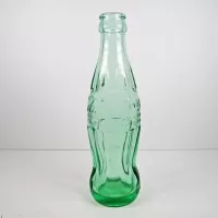 Louisville Kentucky vintage 6 oz empty hobbleskirt aqua tinted glass Christmas Coke no refill bottle: Left - Click to enlarge