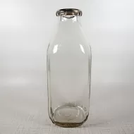 City Creamery vintage clear glass quart milk bottle with original cardboard cap. Cohoes New York: Front