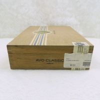 Avo Uvezian Classic Robusto empty vintage cigar box. Light bare wood with metal hinges and clasp: Right Side View - Click to enlarge