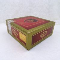 Troya Empty Wood Cigar Box with Deep Red and Gold Paper Covering: Main View - Click to enlarge