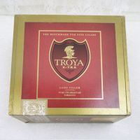 Troya Empty Wood Cigar Box with Deep Red and Gold Paper Covering: Top View - Click to enlarge