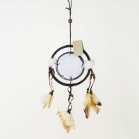 Dream Catcher with round canvas print of a two wild horses, one with red feather in his mane - Dreamcatcher Wall Hanging: Back View - Click to enlarge