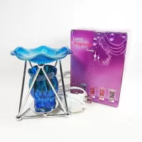 Electric oil warmer with melting blue colors on a triangular metal frame. Frostie blue dish. Nightlight: With Box - Click to enlarge