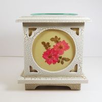 Antique wood style square electric oil warmer with side screens showing a different floral design. No 10: Left Side View - Click to enlarge