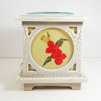 Antique wood style square electric oil warmer with side screens showing a different floral design. No 10: Right Side View - Click to enlarge