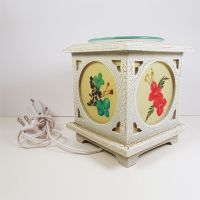 Antique wood style square electric oil warmer with side screens showing a different floral design. No 10: Two Sides-BR View - Click to enlarge