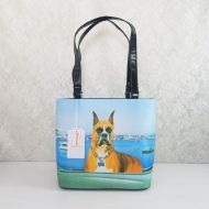 Boxer Dog Bucket Style Shoulder Tote Bag Front