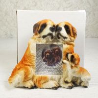Saint Bernard dog breed picture frame in a detailed, life like, polyresin figurine style: With Box View - Click to enlarge