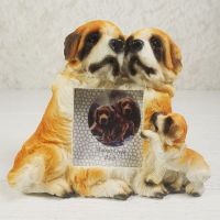 Saint Bernard dog breed picture frame in a detailed, life like, polyresin figurine style: Front View - Click to enlarge