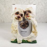 Westie dog breed picture frame in a detailed, life like, polyresin figurine style for one 2x3 photo: With Box View - Click to enlarge