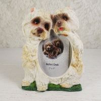 Westie dog breed picture frame in a detailed, life like, polyresin figurine style for one 2x3 photo: Front View - Click to enlarge