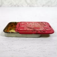 Vintage Tabcin pain relieving compound empty metal slider drawer tin. Red top with white graphics: Slide Open - Flat - Click to enlarge