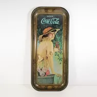 World War One girl vintage Coca Cola Coke long rectangle metal serving tray with nice graphics: Front View