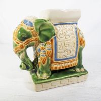 Brightly colored ceramic elephant with howdah figurine vintage ashtray or incense burner. Main View - Click to enlarge