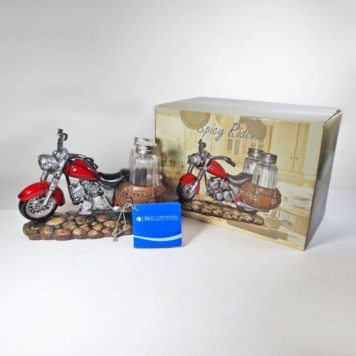 Red Motorcycle Salt and Pepper Shakers Set in Box