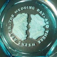 Wedding Day Blue Glass Vintage Novelty Ashtray: Smiling - Click to enlarge