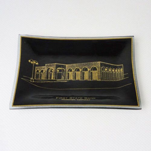 Vintage First State Bank of Irvington Kentucky Curved Glass Ashtray: Top