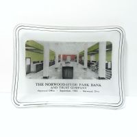 Vintage 1953 Norwood Hyde Park Bank and Trust Ohio Curved Glass Ashtray: Top - Click to enlarge