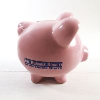 Pink Pig Humane Society Vintage Ceramic Piggy Bank with Rubber Stopper Right Side View - Click to enlarge
