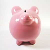 Pink Pig Humane Society Vintage Ceramic Piggy Bank with Rubber Stopper: Back - Click to enlarge