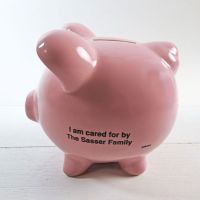 Pink Pig Humane Society Vintage Ceramic Piggy Bank with Rubber Stopper: Left - Click to enlarge