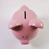 Pink Pig Humane Society Vintage Ceramic Piggy Bank with Rubber Stopper Top Coin Slot View - Click to enlarge