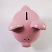 Pink Pig Humane Society Vintage Ceramic Piggy Bank with Rubber Stopper: Top Coin Slot - Click to enlarge