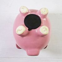 Pink Pig Humane Society Vintage Ceramic Piggy Bank with Rubber Stopper: Bottom Feet - Click to enlarge