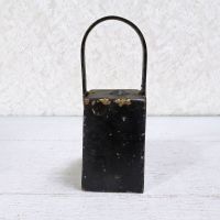 Vintage handmade welded metal cow bell with nut clapper and chipped black paint. Loud ring: Front - Click to enlarge