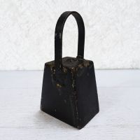 Vintage handmade welded metal cow bell with nut clapper and chipped black paint. Loud ring: Right Side - Click to enlarge