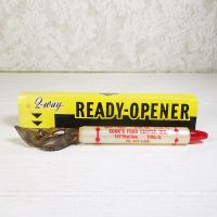 Vintage 1950s bottle can opener combo with sleeve. Cook's Food Center Tiffin Ohio. 2 Way Ready Opener: Front - Click to enlarge