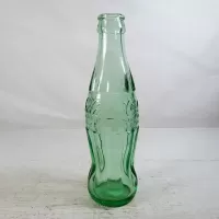 Tampa Florida vintage 6 oz. empty hobbleskirt no refill pat'd Christmas Coke bottle in aqua tinted glass: Right Side - Click to enlarge