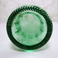 Peoria Illinois 6 oz empty hobbleskirt no refill collectible vintage Christmas Coke bottle. Aqua tinted glass: Bottom View - Click to enlarge