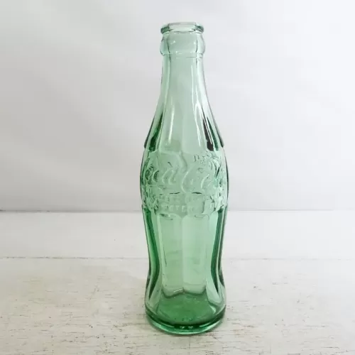 Vintage 1996 Louisville Kentucky 6-1/2 fl. oz. green glass hobbleskirt Coke bottle from Anchor Hocking: Front