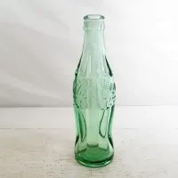 Vintage 1996 Louisville Kentucky 6-1/2 fl. oz. green glass hobbleskirt Coke bottle from Anchor Hocking: Right Side - Click to enlarge