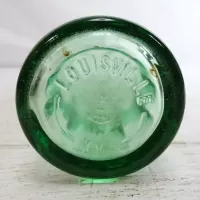 Vintage 1996 Louisville Kentucky 6-1/2 fl. oz. green glass hobbleskirt Coke bottle from Anchor Hocking: Bottom - Click to enlarge