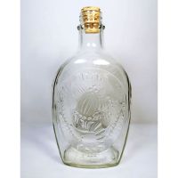 Vintage 1976 Log Cabin cornucopia fall harvest clear glass 24 oz empty bicentennial pancake syrup bottle: Back View - Click to enlarge