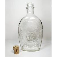 Vintage 1976 Log Cabin cornucopia fall harvest clear glass 24 oz empty bicentennial pancake syrup bottle: Back Cork Out View - Click to enlarge