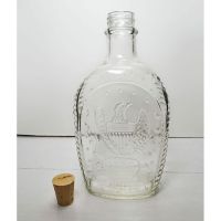 Vintage 1976 Log Cabin American Eagle clear glass 24 oz empty bicentennial pancake syrup bottle: Back Cork Out View - Click to enlarge