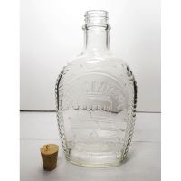 Vintage 1976 Log Cabin Liberty Bell clear glass 24 oz empty bicentennial pancake syrup bottle: Back Cork Out View - Click to enlarge