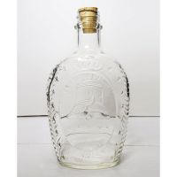 Vintage 1976 Log Cabin Liberty Bell clear glass 24 oz empty bicentennial pancake syrup bottle: Front View - Click to enlarge