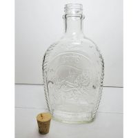 Vintage 1976 Log Cabin Musical Marching Soldiers clear glass 24 oz empty bicentennial pancake syrup bottle: Back Cork Out View - Click to enlarge