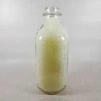 Meyer's Blue Ribbon Milk vintage clear glass acl one quart milk bottle with nice blue graphics: Right - Click to enlarge