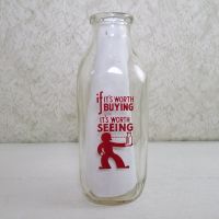 Oak Spring Dairy Taunton Mass. vintage quart ACL glass milk bottle with nice red and orange graphics: Back View - Click to enlarge